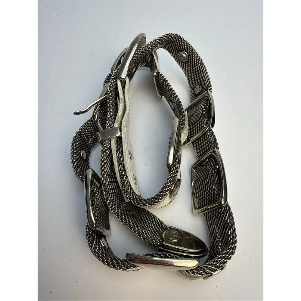 Donna Katz Women's Small White Leather and Silver Metal Mesh Star Belt Heavy EUC
